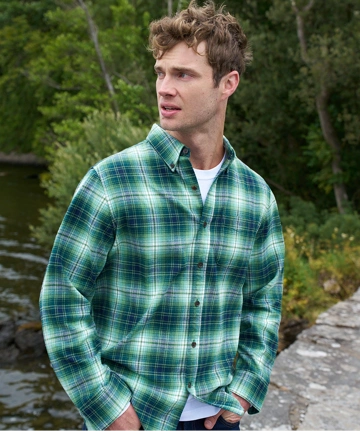 Herren-Outfit mit einer Tragetasche von Lands’ End.